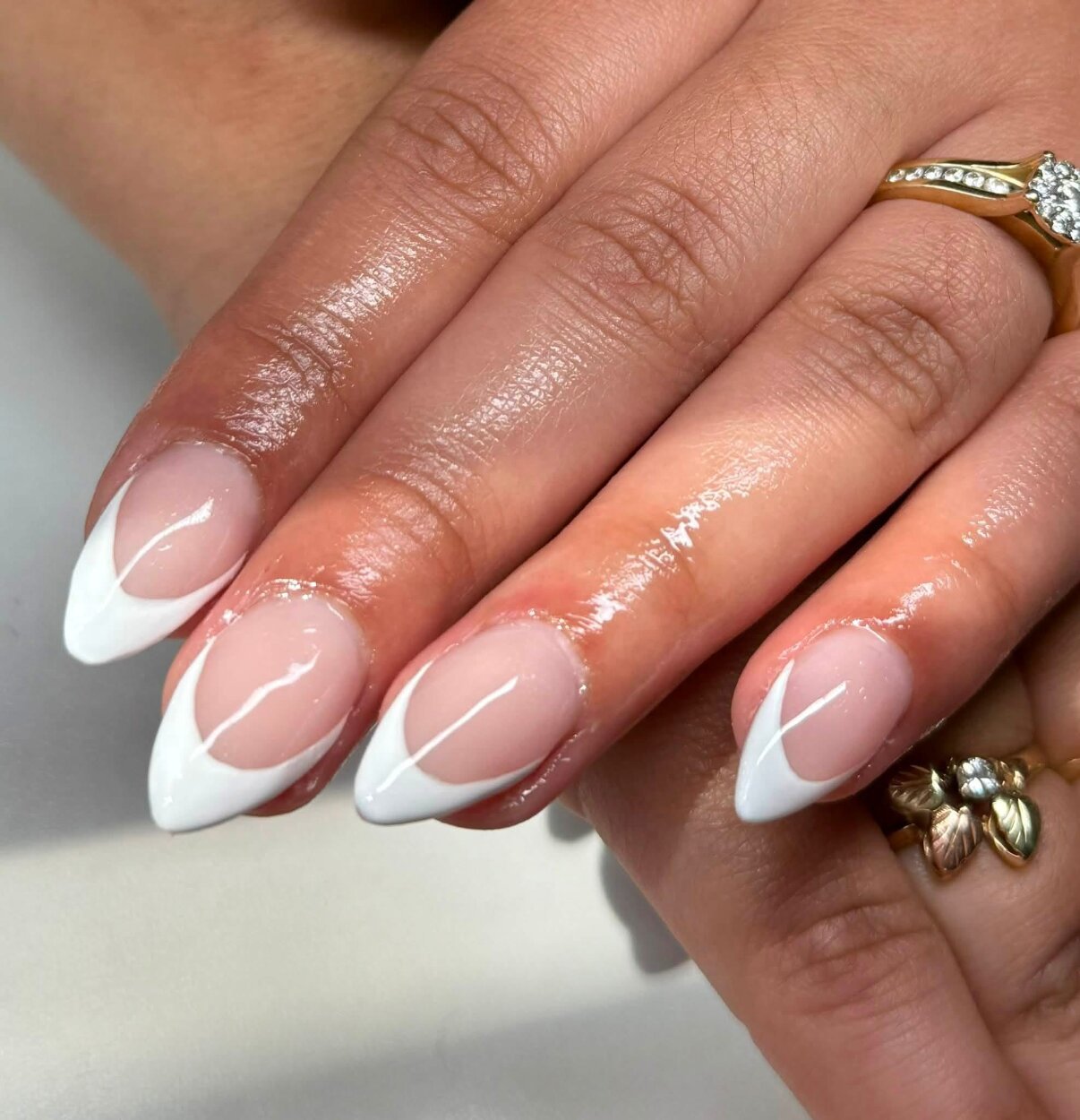 White French tip almond acrylic nails